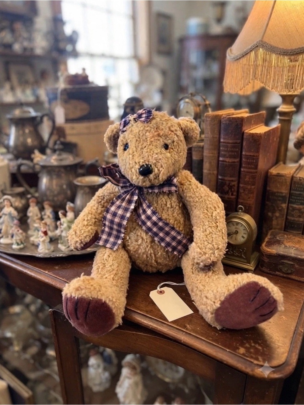 Vintage 1992 Tender Heart Treasures Old  Fashion Bear Jointed Plaid Bow